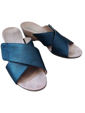 Vionic Black Pebbled Leather Leticia Slide Sandals 8.5